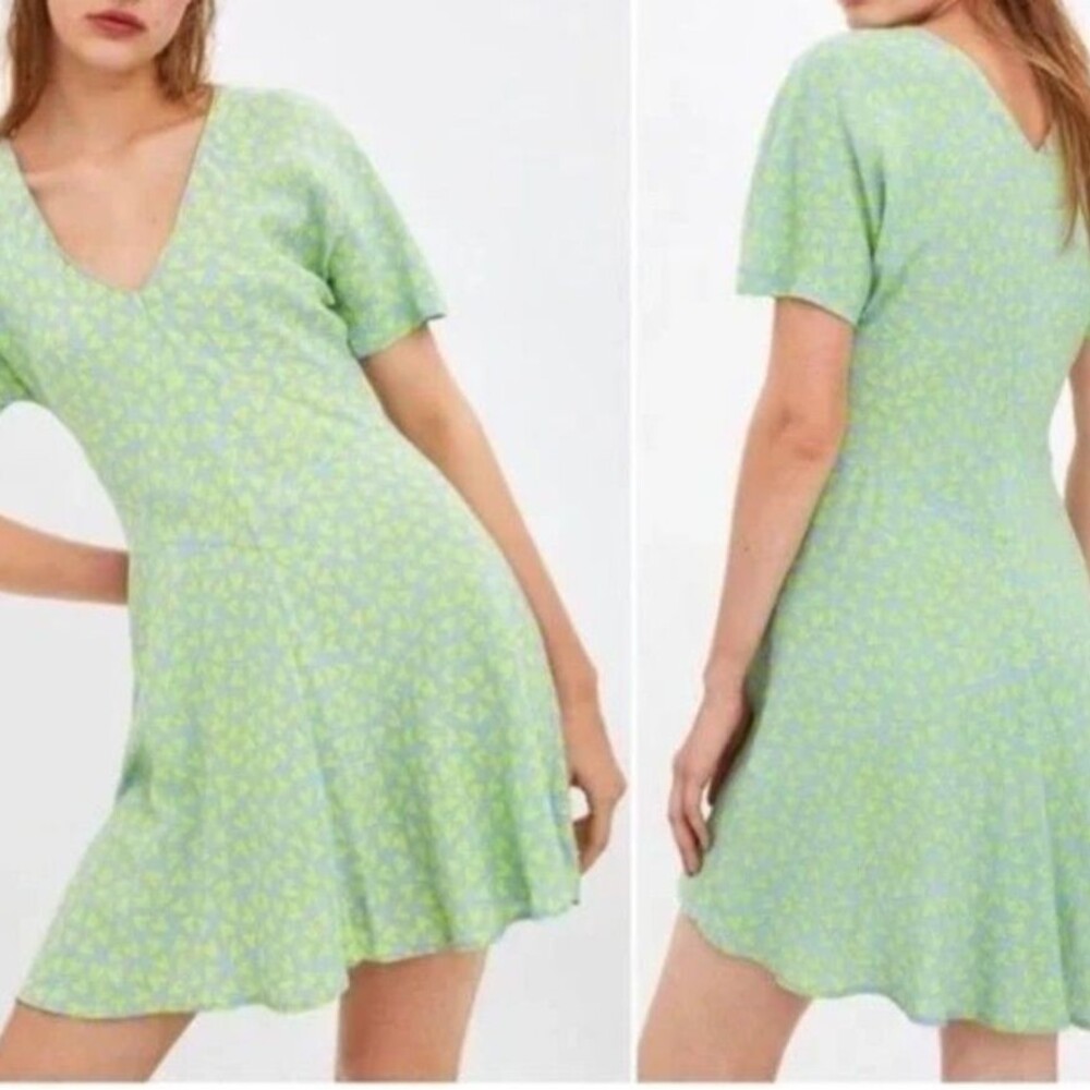 Zara Heart Print V-Neck Mini Dress Size XS